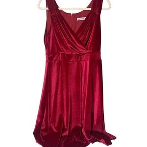 GRACE KARIN Red Velvet Dress, Sleeveless V-line, Flared A-Line, Zip, Midi, Large